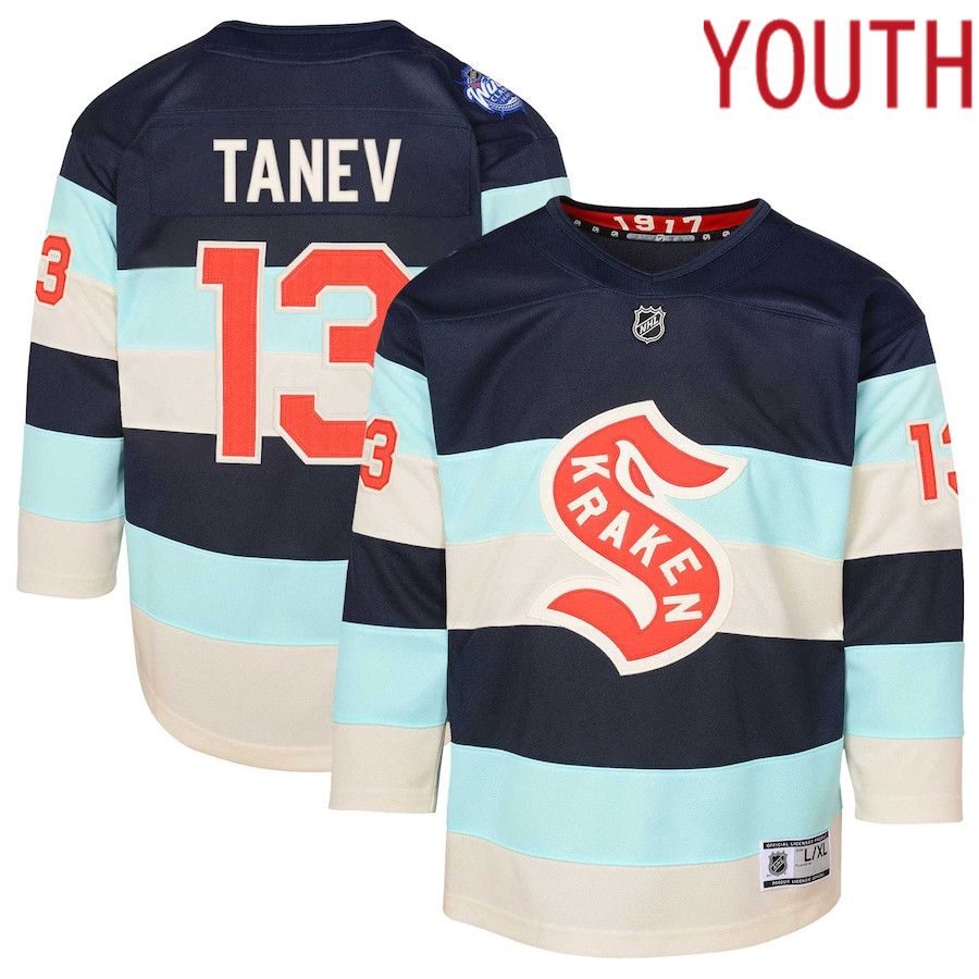 Youth Seattle Kraken #13 Brandon Tanev Deep Sea Blue 2024 NHL Winter Classic Premier Player Jersey->youth nhl jersey->Youth Jersey